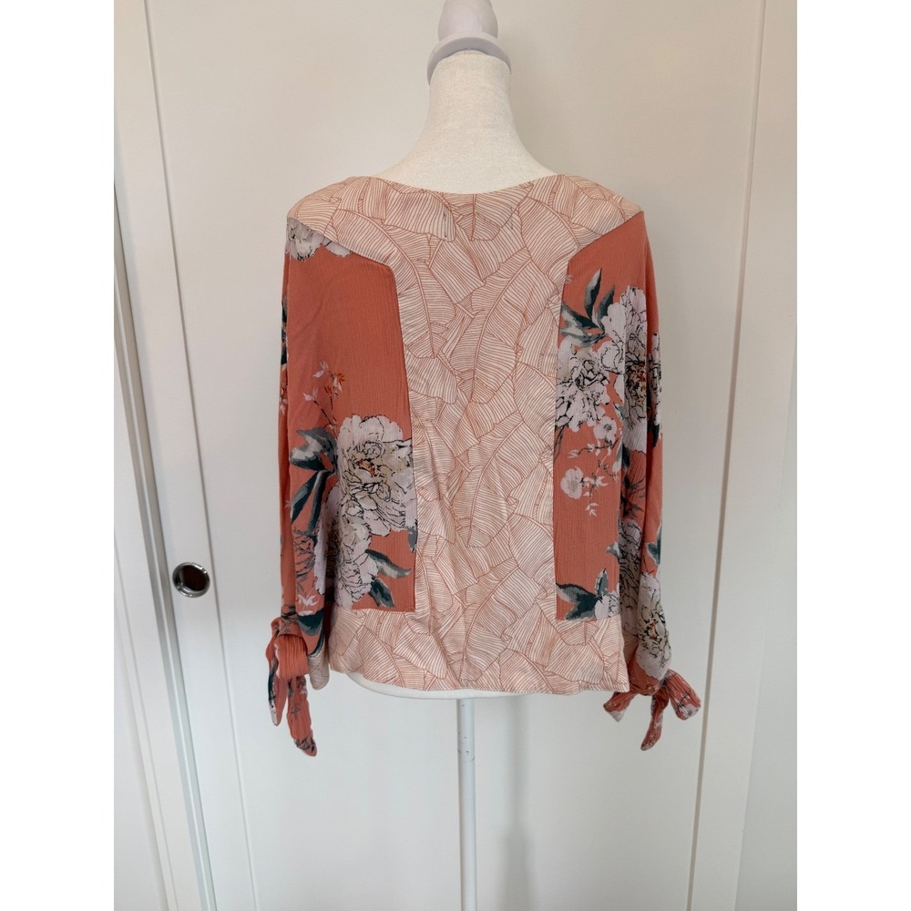 RAIN Boho Floral Peasant Blouse Tie Sleeve Top Pink Romantic Cottagecore L/XL - Picture 6 of 8